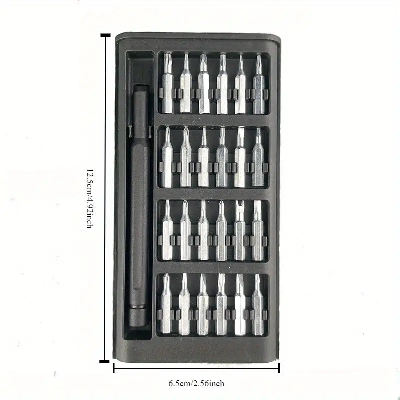 Temu 25-in-1 magnetic screwdriver set with precision screwdriver tools and multiple bits for electronics and household repairs.
