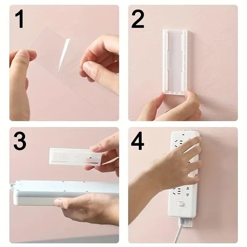 Temu 1pc self-adhesive wall hook for socket storage, wall-mounted socket organizer with adhesive backing.