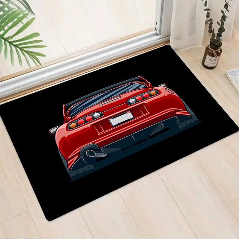 Racing-inspired car sponge area rug by Temu featuring a colorful car design, ideal for a child's bedroom or playroom decor.