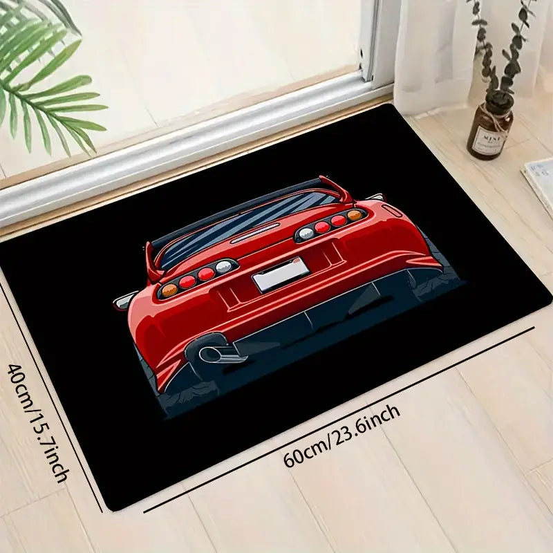 Racing-inspired car sponge area rug by Temu featuring a vibrant car design, perfect for adding style to a child's room or play area.