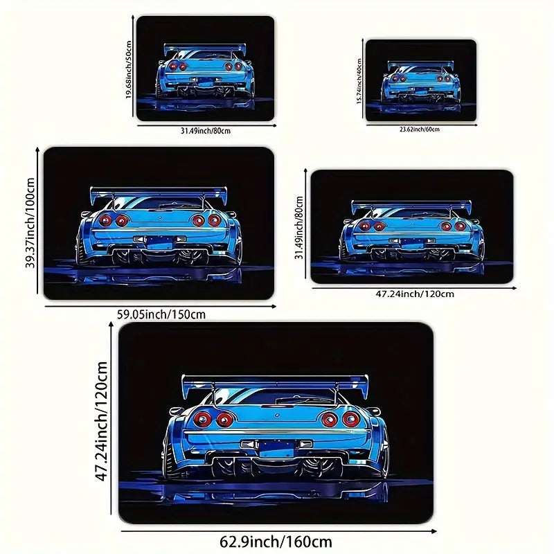Racing-inspired car-themed sponge area rug by Temu featuring a vibrant race car design on soft sponge material.