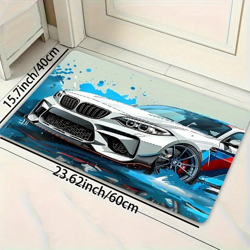 Racing-inspired sponge area rug by Temu featuring bold, vibrant designs and a soft sponge texture for modern home decor.