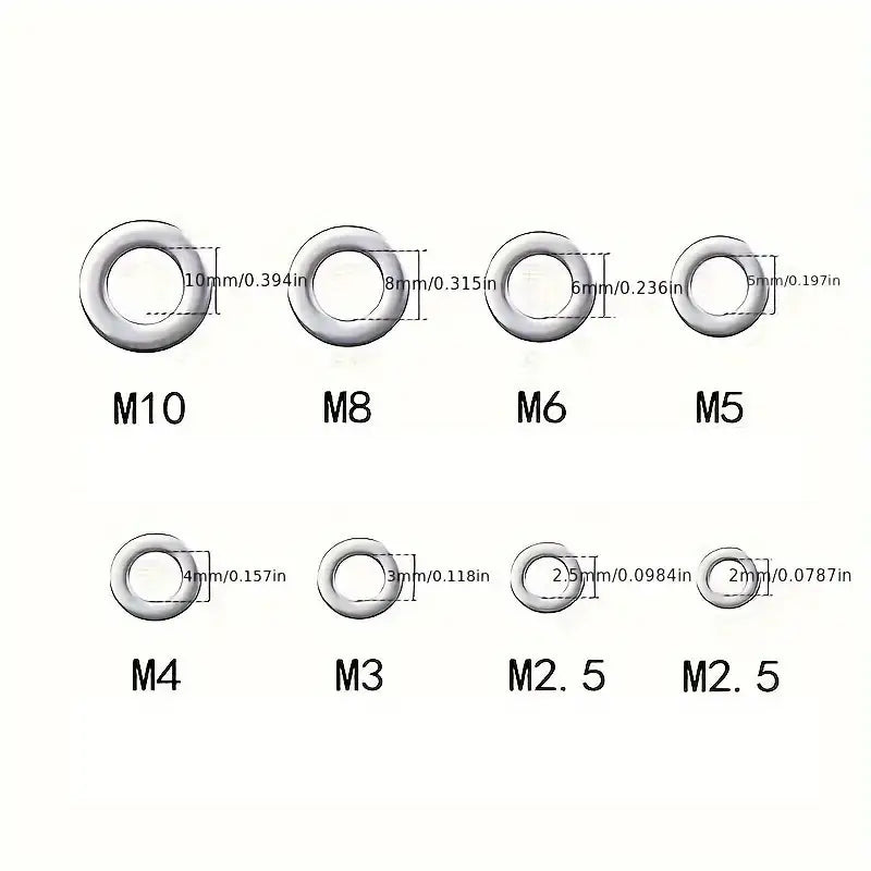 180pcs Stainless Steel Flat Washers Assortment Kit - Little Tokyo SA