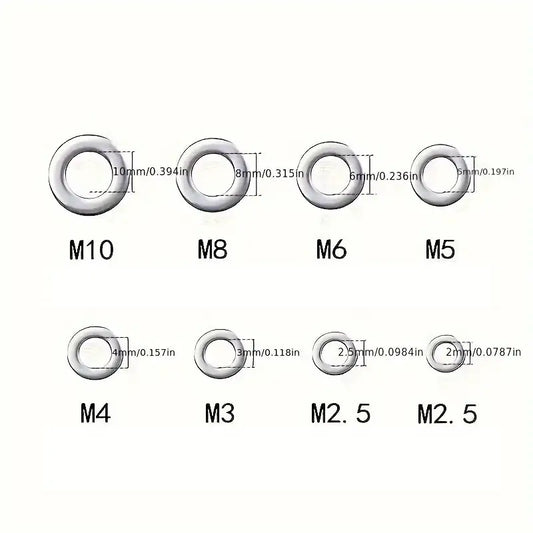 180pcs Stainless Steel Flat Washers Assortment Kit - Little Tokyo SA