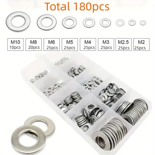 180pcs Stainless Steel Flat Washers Assortment Kit - Little Tokyo SA