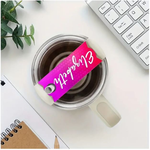 Set of 5 blank sublimation hardboard name plates for 40oz Stanley cups by Temu, featuring a pendant design for customization.