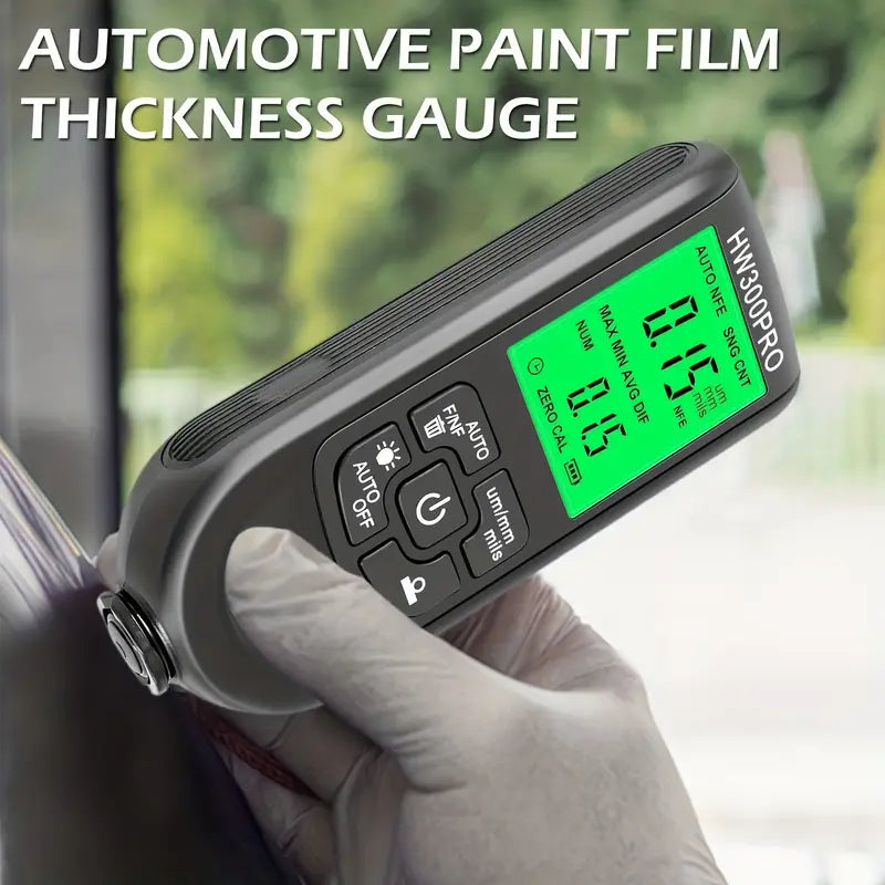 Temu HW-300PRO car paint film automatic thickness gauge measuring 0-2000um, tool for precise automotive paint thickness testing.