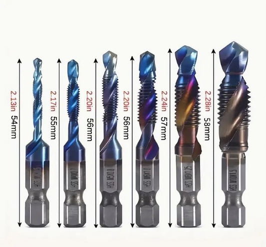 6pcs Titanium Plated Hex Shank HSS Screw Thread Metric Tap Drill Bits - Little Tokyo SA