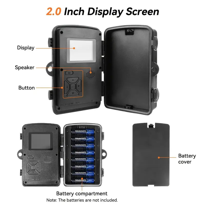 HOTU HD Trail Camera with 2-Inch Display, 16MP Wildlife Camouflage Camera - Little Tokyo SA