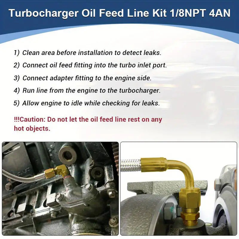 Temu turbo oil feed line kit with 1/8NPT and 4AN fittings, 96.52cm braided stainless steel for T3, T4, T04E, T60, T61 turbochargers.