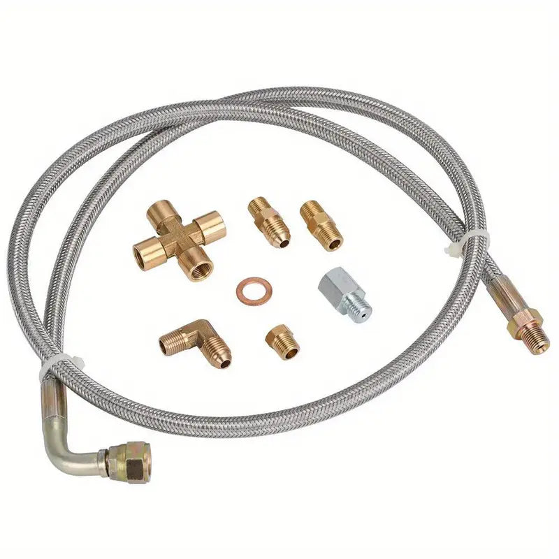 Temu turbo oil feed line kit with 1/8NPT and 4AN fittings, 96.52cm braided stainless steel for T3, T4, T04E, T60, and T61 turbos
