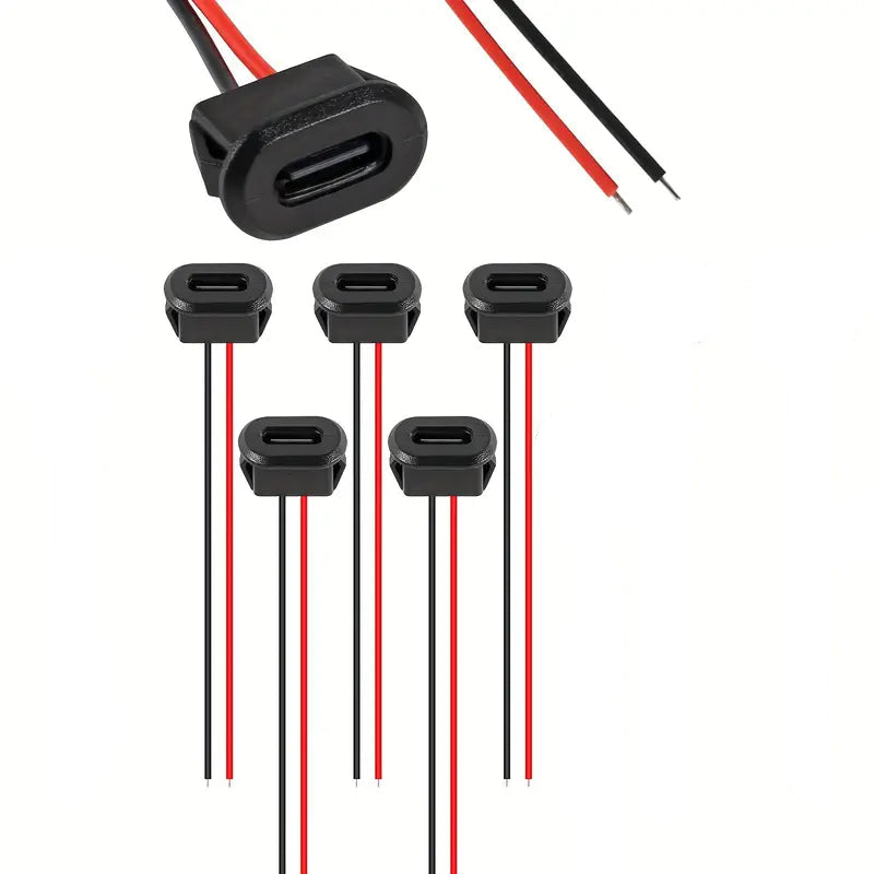 Five USB Type-C connector jacks for female ports, supporting 3A fast charging, ideal for Type-C charger applications.