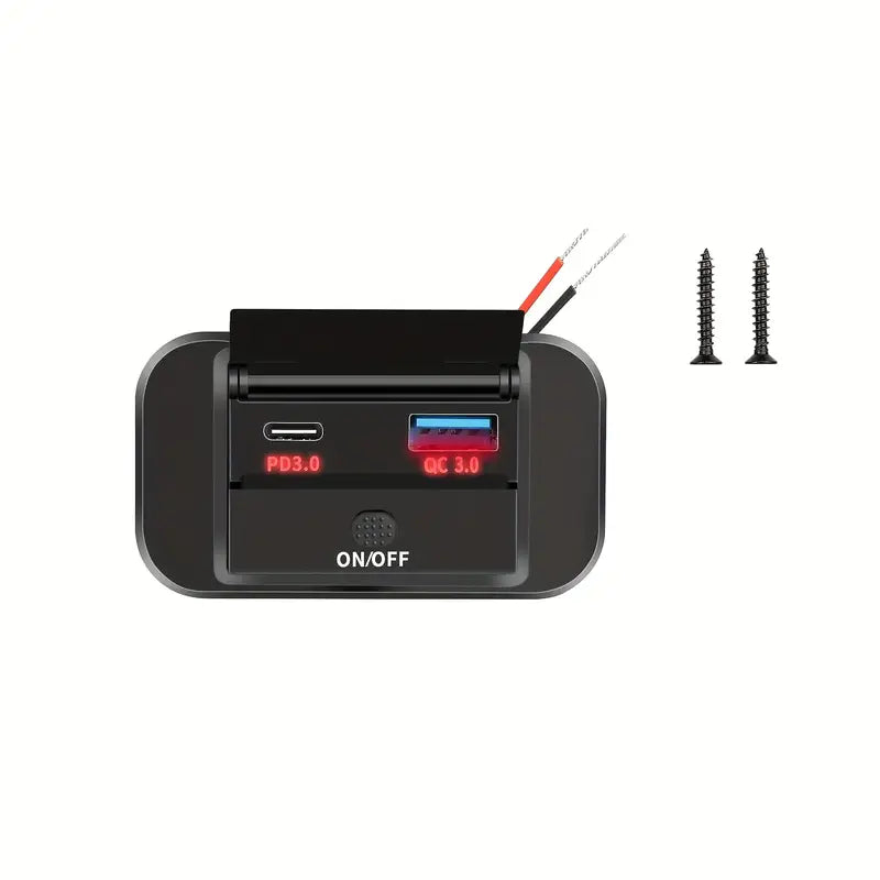 Temu 2-pack USB power sockets with dual quick charge USB-C and QC3.0 outlets for 12V/24V vehicles or devices.