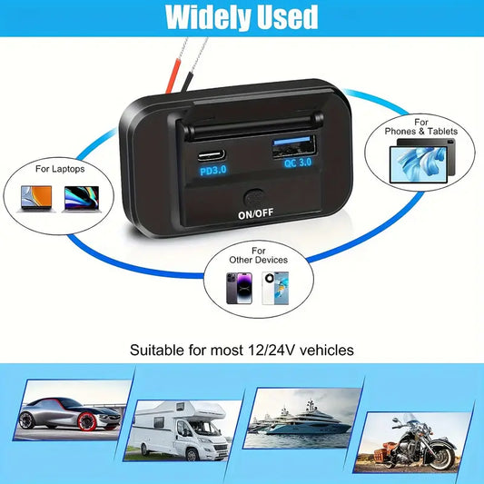 2Pc 54Watt 12V/24V USB Outlet Dual Quick Charge PD3.0 + Type-C (USB C) & QC3.0 - Little Tokyo SA