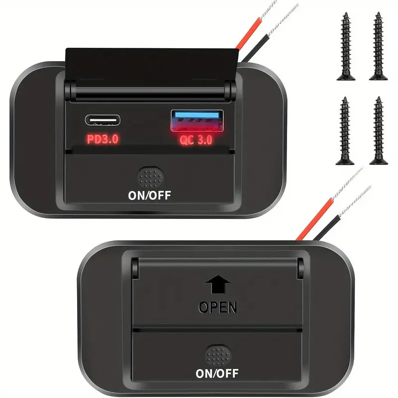 Temu 2-pack USB power sockets with dual quick charge outlets, including PD3.0 and QC3.0 Type-C and standard USB ports.