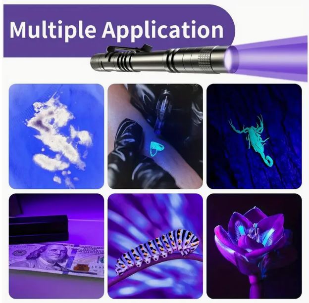 Temu UV Black Light Flashlight with clip, 395nm, handheld UV flashlight for detecting fluorescent materials