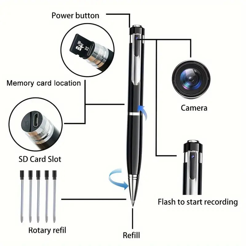 Mini portable 1080p wearable camera recorder pen by Temu, compact video recorder with discreet design for capturing footage on the go.