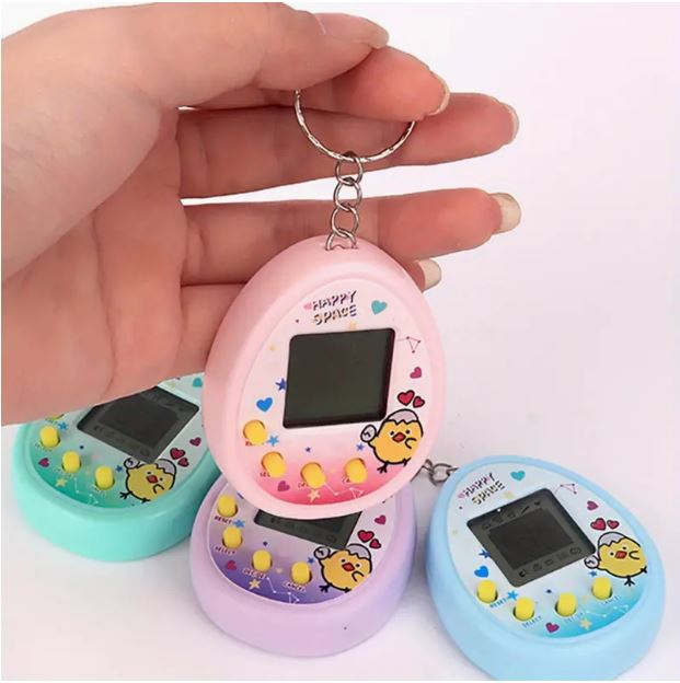 Temu electronic virtual handheld pet game showcasing a colorful digital pet display and control buttons on a portable device.