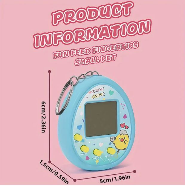 Electronic virtual handheld pet game by Temu featuring a colorful digital pet screen and interactive controls.