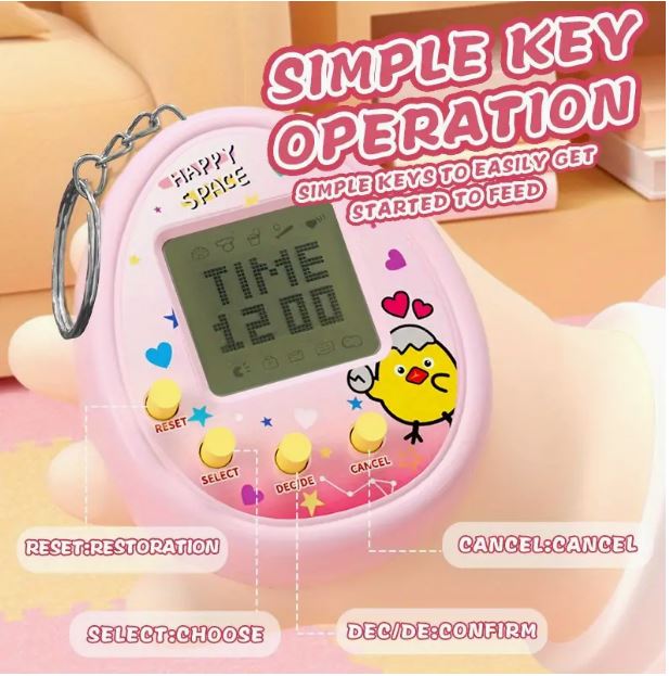 Temu electronic virtual handheld pet game featuring a colorful digital pet screen and interactive controls.