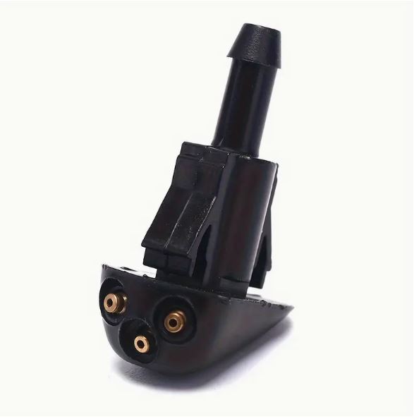 Two Temu windshield wiper washer sprayer nozzles for Hyundai and Kia vehicles, shown with spray outlets and mounting points.