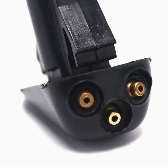Two Temu windshield wiper washer spray nozzles for Hyundai and Kia vehicles, showing the nozzle design and mounting points.