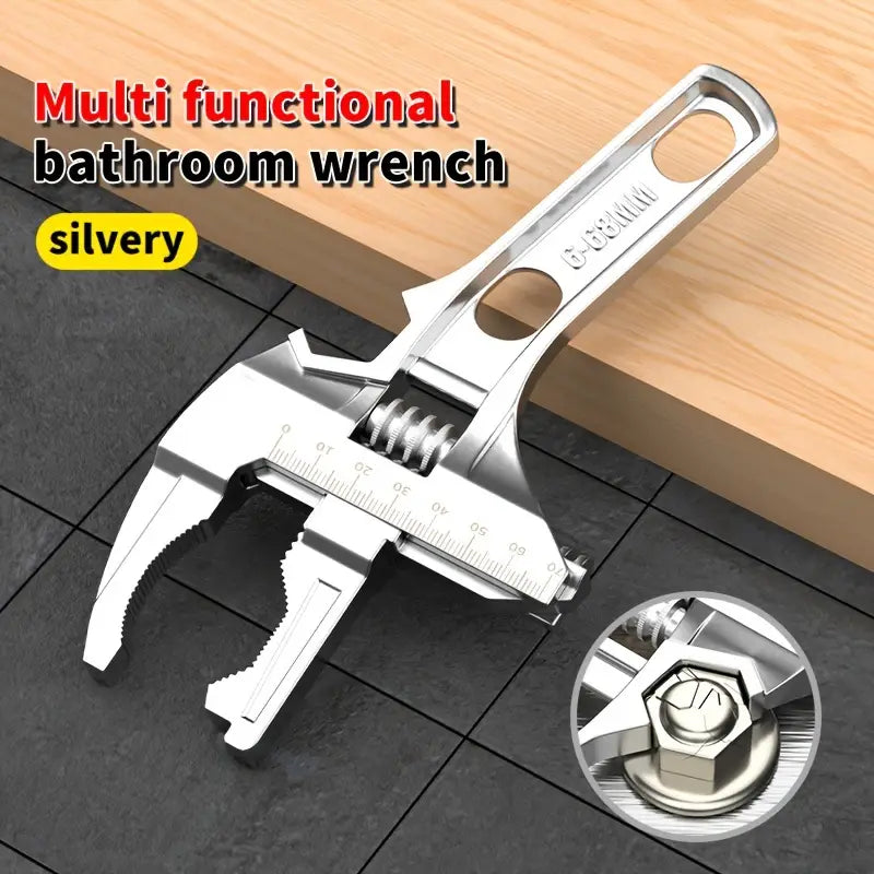 Temu multifunctional bathroom wrench tool with adjustable jaws and ergonomic handle for plumbing and repair tasks.