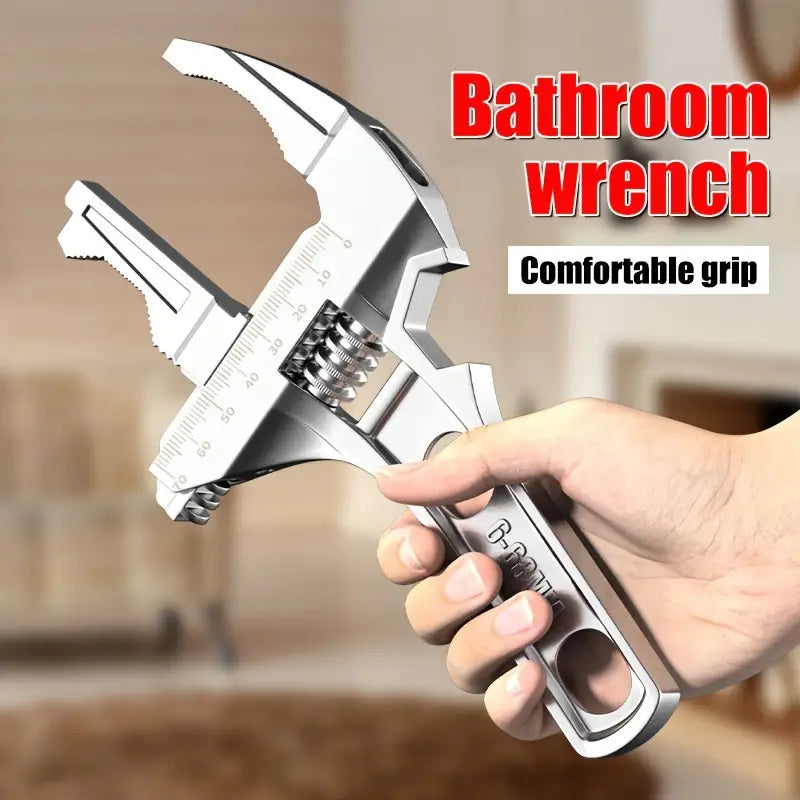 Temu multifunctional bathroom wrench tool with adjustable grip and ergonomic handle for plumbing repairs and fixture fittings.