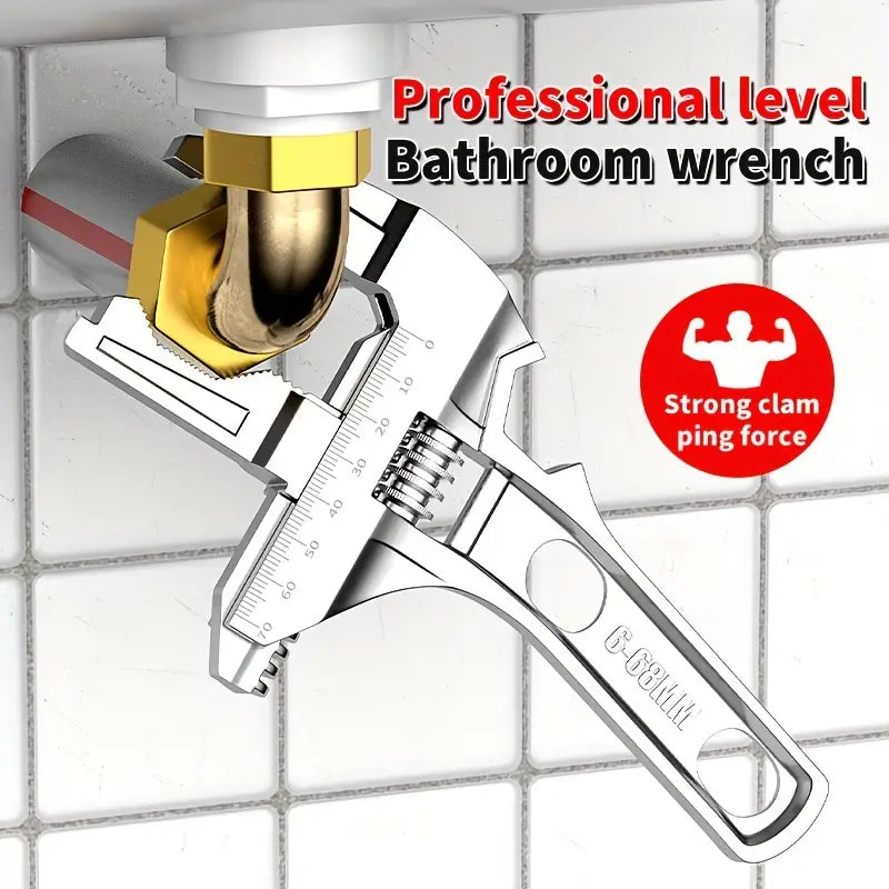 Temu multifunctional bathroom wrench tool with adjustable and ergonomic design for plumbing and repair tasks.