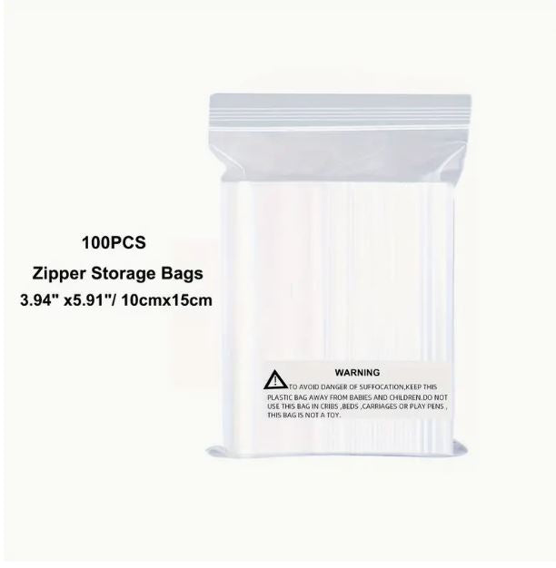 100Pcs Clear Resealable Zip Poly Plastic Bags - Little Tokyo SA
