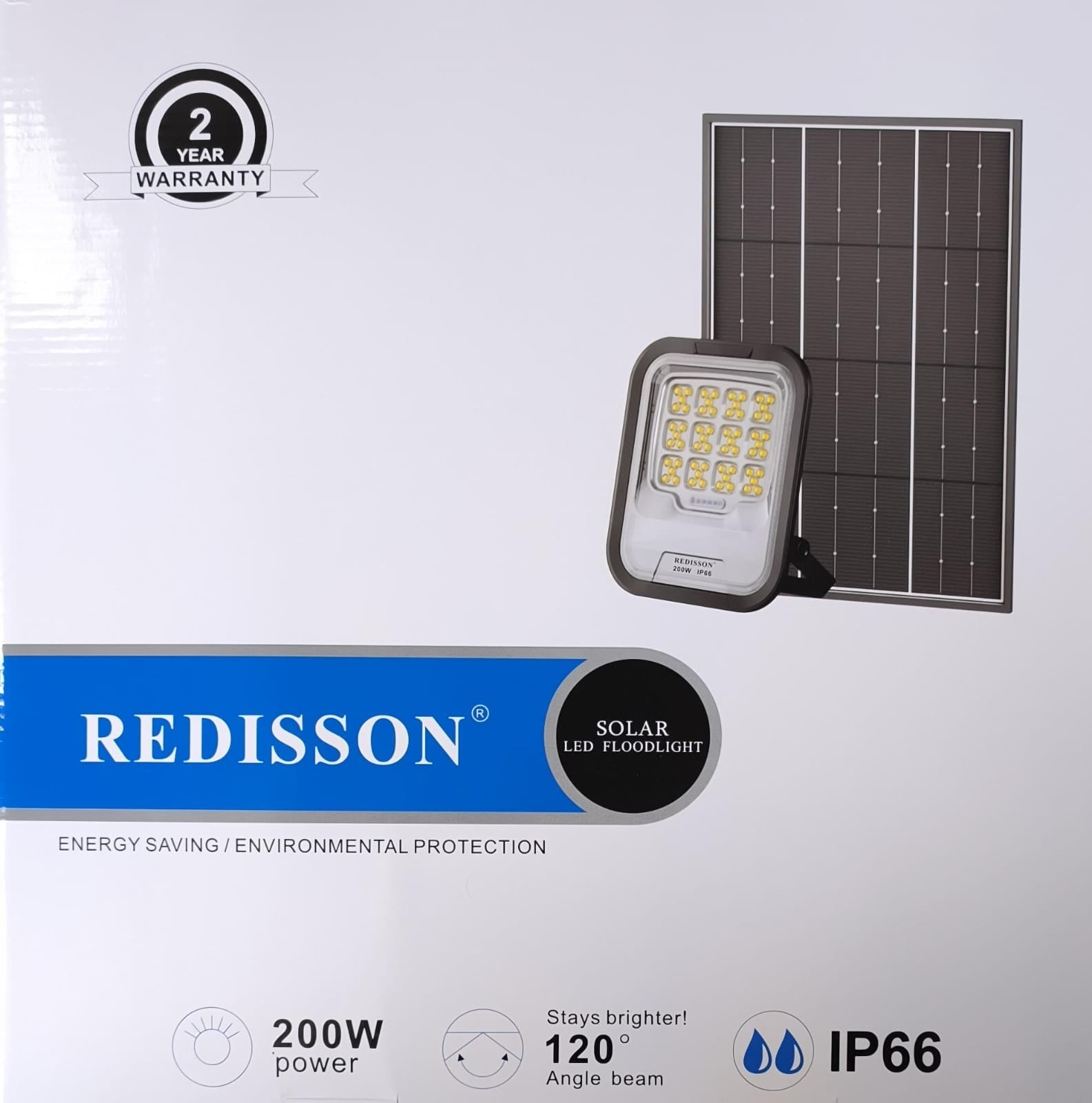 Redisson 200Watt SOLAR Outdoor LED Flood Light - Powerful and Sustainable Lighting Solution - Electromann SA