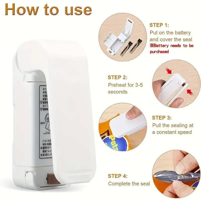 Compact Easy-Seal Snack Sealer - Portable Mini Plastic Bag Vacuum Sealer