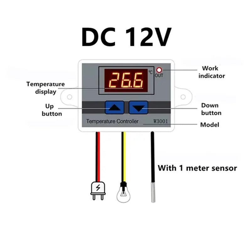 W3001 12V Digital Control Temperature Microcomputer Thermostat Switch