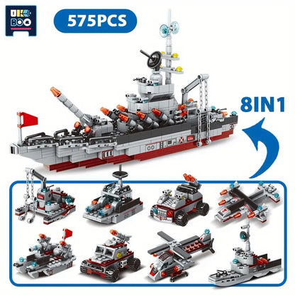 Ukboo 8-in-1 Military Ship & Aircraft Building Blocks Set