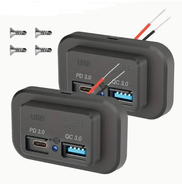 12V/24V RV USB Outlet Dual Quick Charge PD3.0 Type-C (USB C) & QC3.0 USB-A Waterproof Power Socket