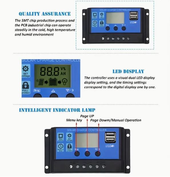 30A Multifunctional PWM Solar Charge Controller with USB