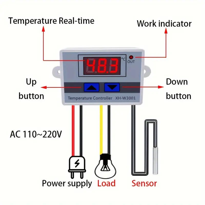 Digital LED Temperature Controller XH-W3001 For Incubator Cooling and Heating