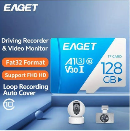 EAGET 128GB Memory Card, Blue & White Micro SDXC SD Card