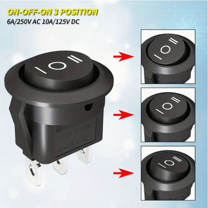 5pcs 3-Pin 12V  3 position Round Rocker Switch