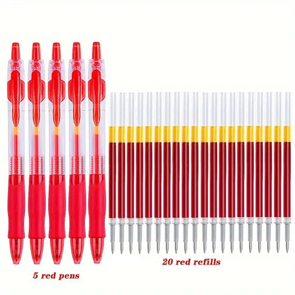 25pcs Retractable Gel Pens - 0.5m Fine Point with Refills