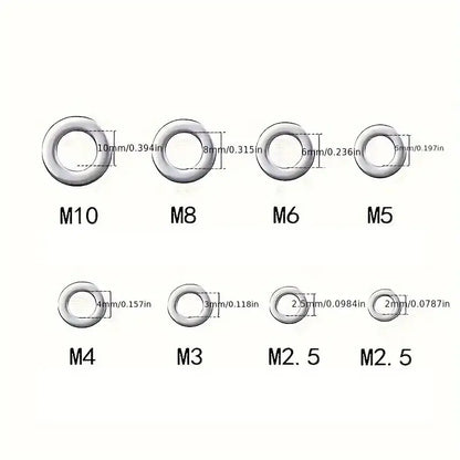 180pcs Stainless Steel Flat Washers Assortment Kit