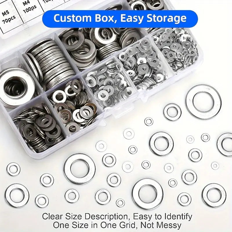 180pcs Stainless Steel Flat Washers Assortment Kit