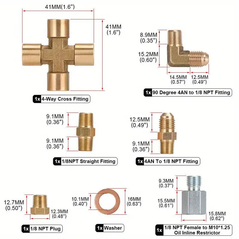 Turbo Oil Feed Line Kit 1/8NPT 4AN 96.52cm For T3 T4 T04E T60 T61 T60-1 Braided SS