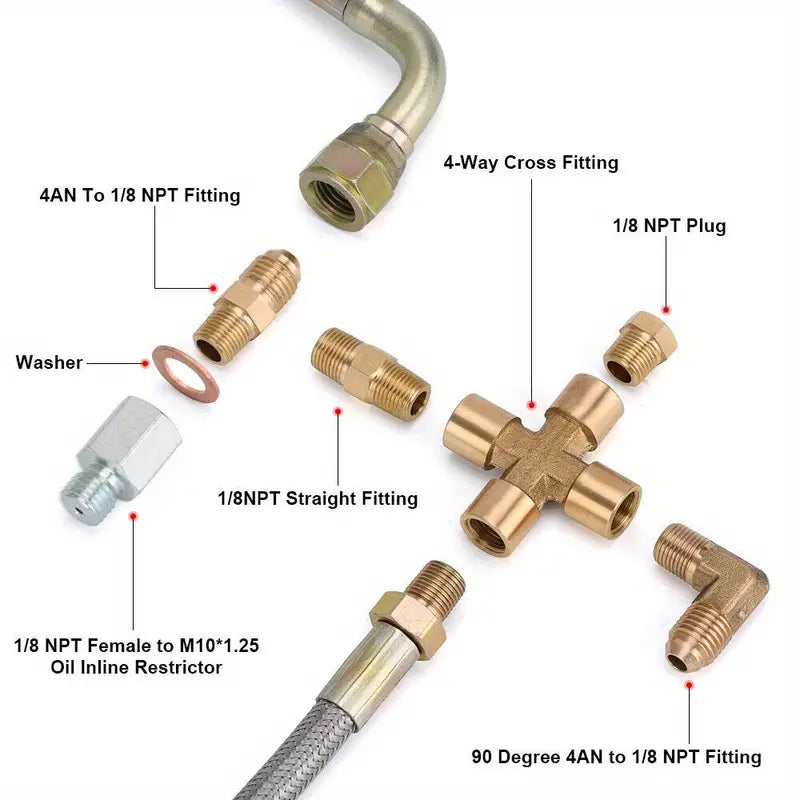 Turbo Oil Feed Line Kit 1/8NPT 4AN 96.52cm For T3 T4 T04E T60 T61 T60-1 Braided SS