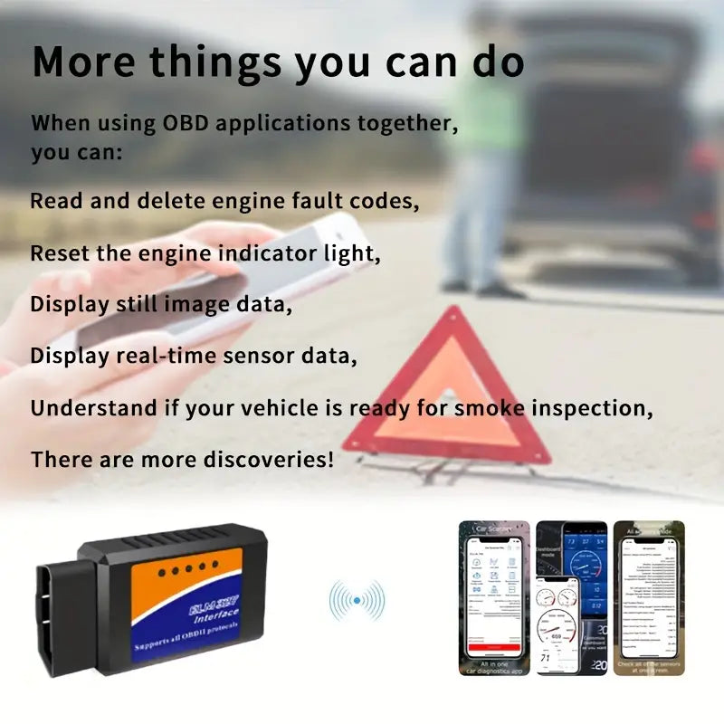 Wireless OBD2 Scanner ELM327 Interface - Car Diagnostic Code Reader