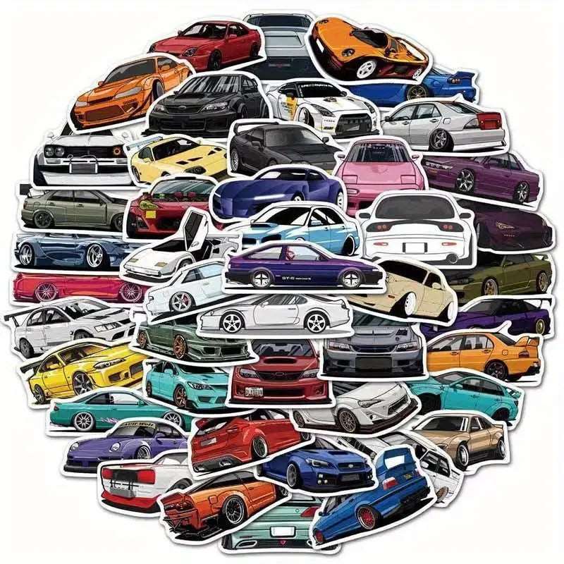 "Trendy" 50pcs Cool & Cute Japanese Jdm Racing Car Waterproof Stickers