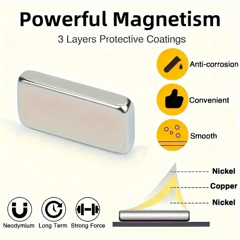 4pc 60x10x3mm Neodymium Strip Magnets, Multi-Purpose with Double-Sided Tape