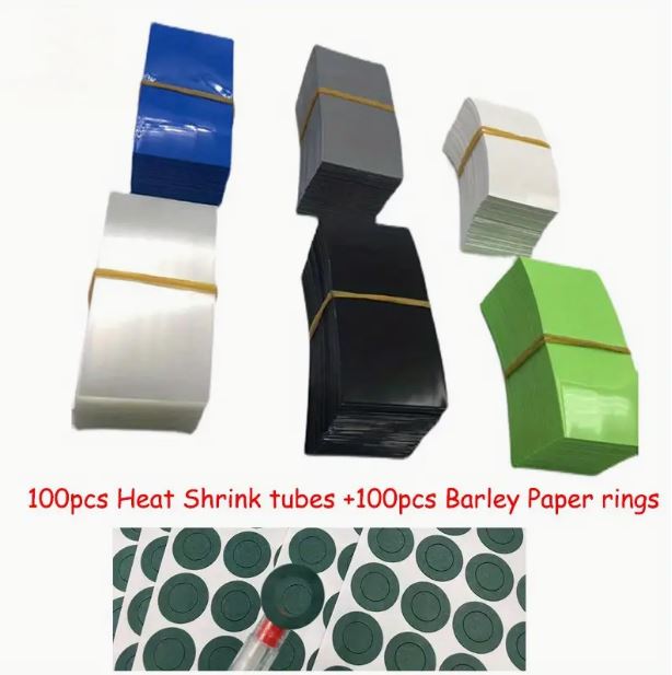 100-Piece Mixed Color Heat Shrink Tubing & Barley Paper Rings Set for 18650 Lithium Cells