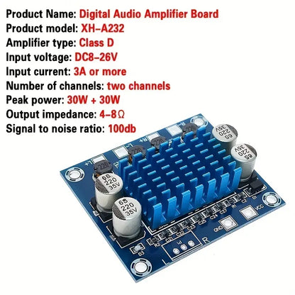 30W+30W 2.0 Channel Digital Stereo Audio Power Amplifier Board