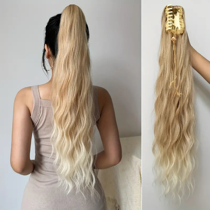 Claw Ponytail Extension 60.96 Cm Water Wave Big Wavy Curly Clip In Hair Extensions